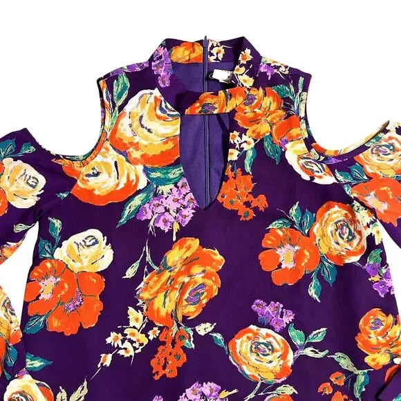 Everly Womens Dress Retro Floral Cold Shoulder Choker Collar Keyhole Small - Picture 2 of 14